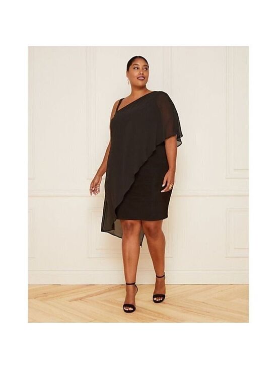 le chateau Dresses & Skirts - Women Le Chateau Knit and Chiffon One Shoulder Black Dress Size XXL